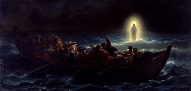 Christ walks on water.