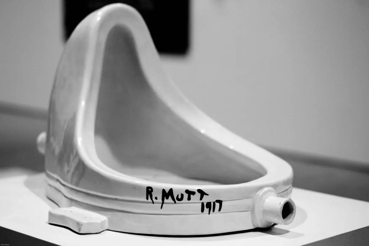 A urinal with the signature of Marcel Duchamp.